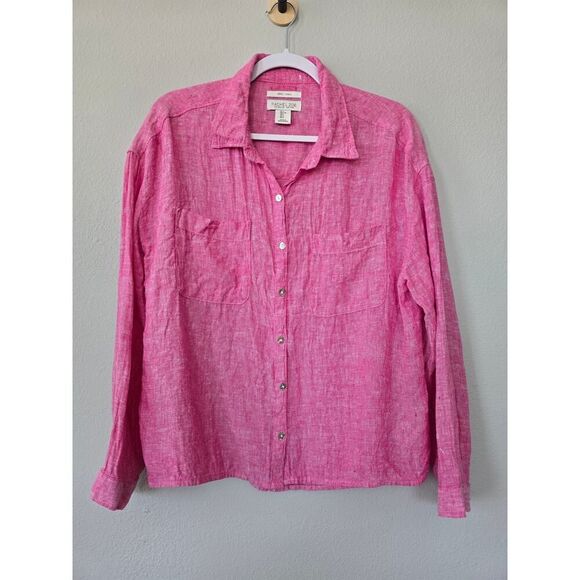 Rachel Zoe 100% Linen Pink Button-Up Shirt Size L, Breezy & Bold Vibes Vacay - Picture 1 of 7